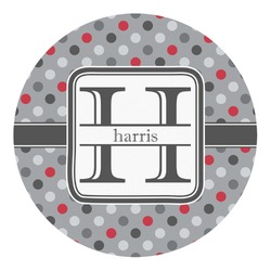 Red & Gray Polka Dots Round Decal - Small (Personalized)