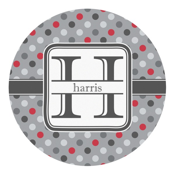 Custom Red & Gray Polka Dots Round Decal - Large (Personalized)