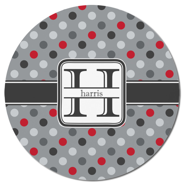 Red & Gray Polka Dots Round Fridge Magnet - FRONT