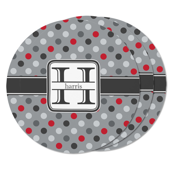 Red & Gray Polka Dots Round Fridge Magnet - THREE
