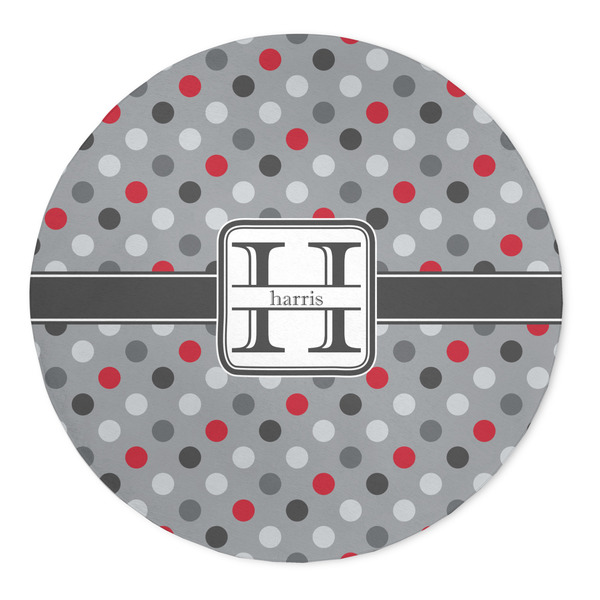 Custom Red & Gray Polka Dots 5' Round Indoor Area Rug (Personalized)