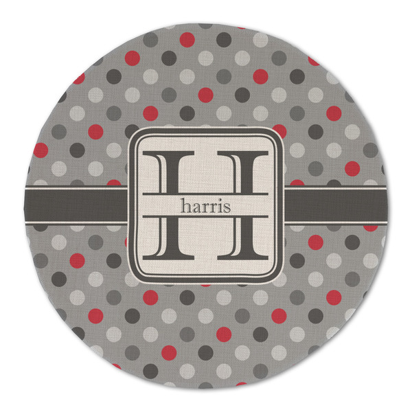 Red & Gray Polka Dots Round Linen Placemats - FRONT (Double Sided)