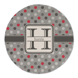 Red & Gray Polka Dots Round Linen Placemat - Single Sided (Personalized)