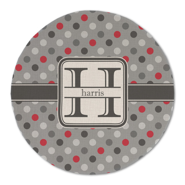Custom Red & Gray Polka Dots Round Linen Placemat (Personalized)