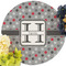 Red & Gray Polka Dots Round Linen Placemats - Front (w flowers)