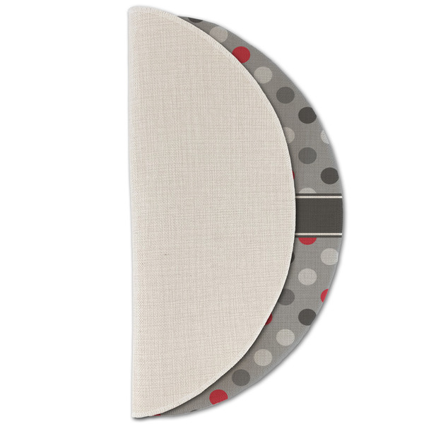 Red & Gray Polka Dots Round Linen Placemats - HALF FOLDED (single sided)