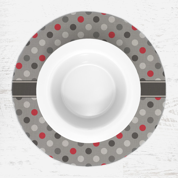 Red & Gray Polka Dots Round Linen Placemats - LIFESTYLE (single)