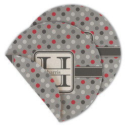 Red & Gray Polka Dots Round Linen Placemat - Double Sided (Personalized)