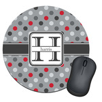 Red & Gray Polka Dots Round Mouse Pad (Personalized)