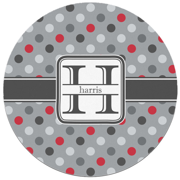 Red & Gray Polka Dots Round Mousepad - APPROVAL