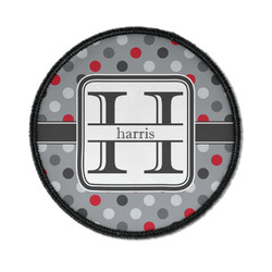 Red & Gray Polka Dots Iron On Round Patch w/ Name and Initial