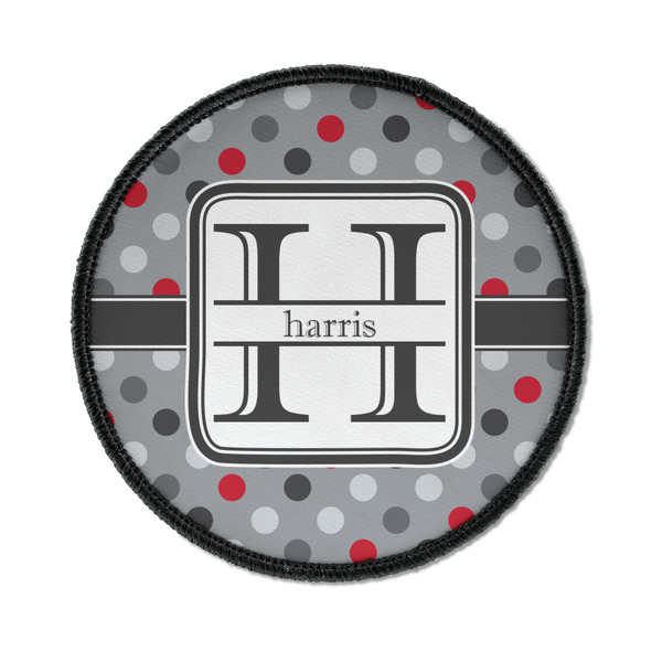 Custom Red & Gray Polka Dots Iron On Round Patch w/ Name and Initial