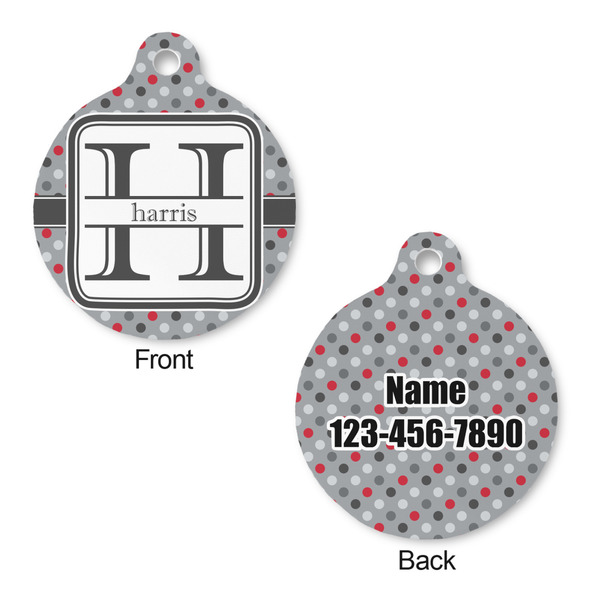 Red & Gray Polka Dots Round Pet ID Tag - Large - Approval