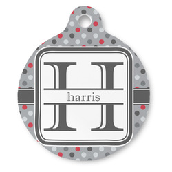 Red & Gray Polka Dots Round Pet ID Tag (Personalized)