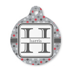 Red & Gray Polka Dots Round Pet ID Tag - Small (Personalized)