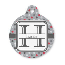 Red & Gray Polka Dots Round Pet ID Tag - Small (Personalized)