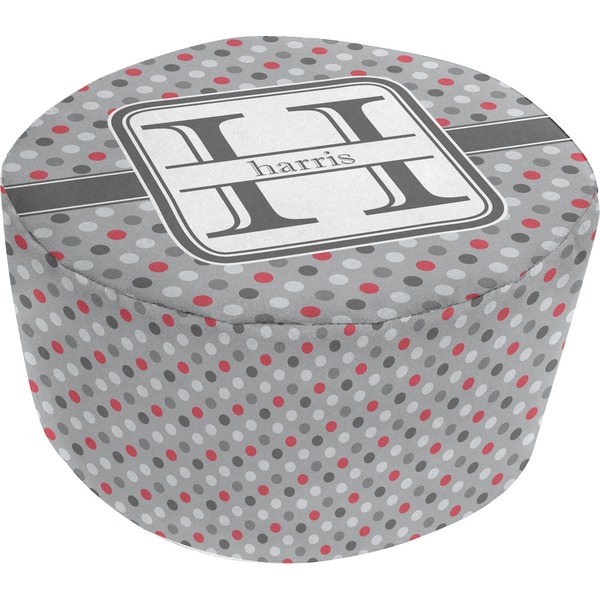 Custom Red & Gray Polka Dots Round Pouf Ottoman (Personalized)