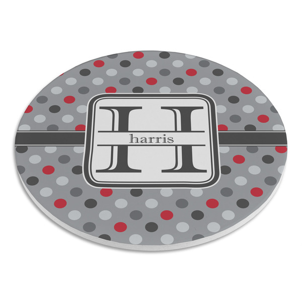 Red & Gray Polka Dots Round Stone Trivet - Angle View