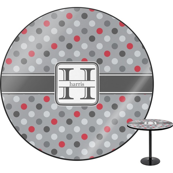 Custom Red & Gray Polka Dots Round Table (Personalized)
