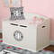 Red & Gray Polka Dots Round Wall Decal on Toy Chest
