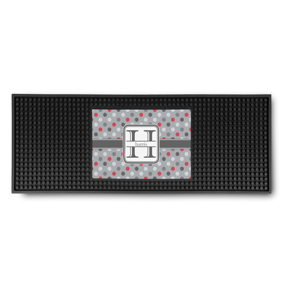 Custom Red & Gray Polka Dots Rubber Bar Mat (Personalized)