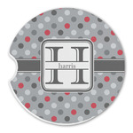 Red & Gray Polka Dots Sandstone Car Coaster - Single (Personalized)
