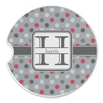 Red & Gray Polka Dots Sandstone Car Coaster - Single (Personalized)