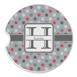 Red & Gray Polka Dots Sandstone Car Coaster - Single (Personalized)