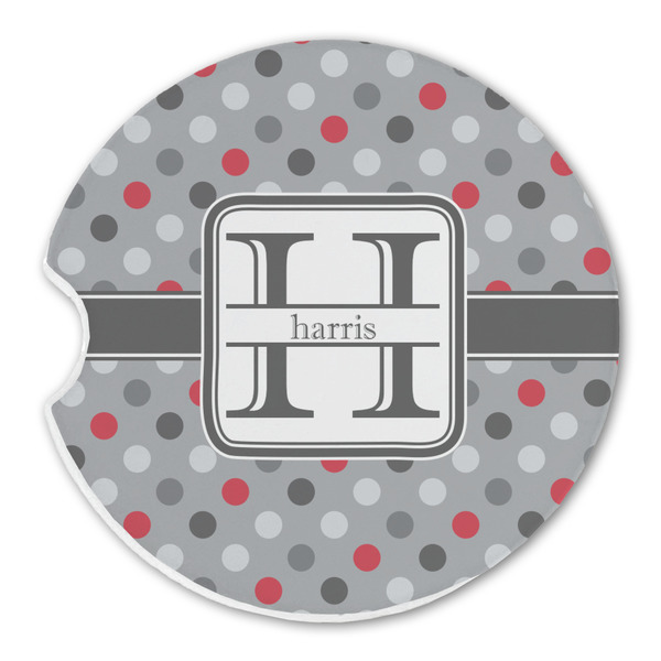 Custom Red & Gray Polka Dots Sandstone Car Coaster - Single (Personalized)