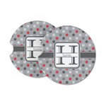 Red & Gray Polka Dots Sandstone Car Coasters (Personalized)