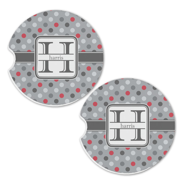 Red & Gray Polka Dots Sandstone Car Coasters - Set of 2