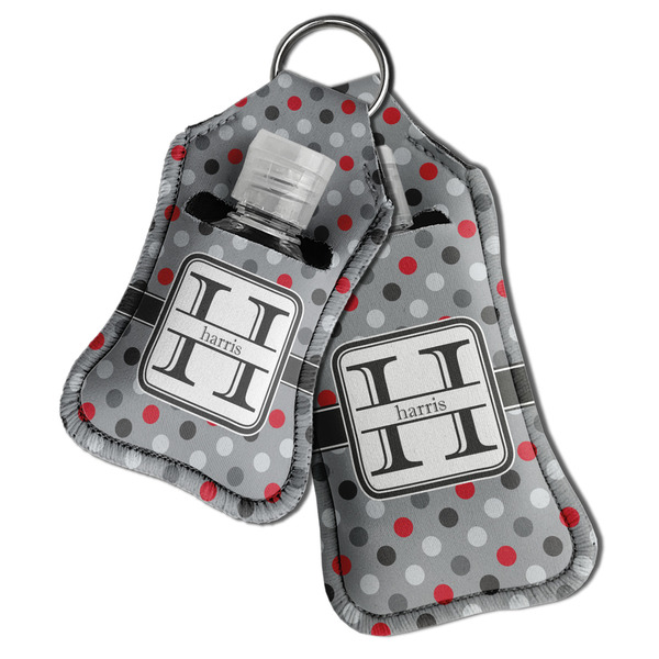 Red & Gray Polka Dots Sanitizer Holder Keychain - Both in Case (PARENT)
