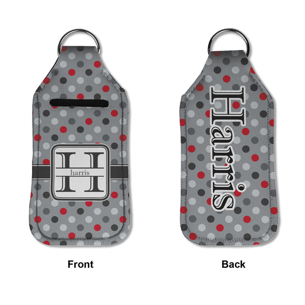 Red & Gray Polka Dots Sanitizer Holder Keychain - Large APPROVAL (Flat)