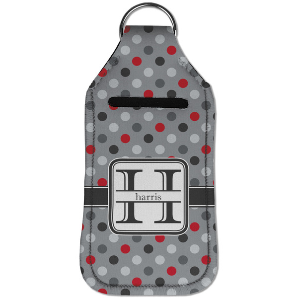 Red & Gray Polka Dots Sanitizer Holder Keychain - Large (Front)