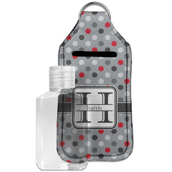 Red & Gray Polka Dots Hand Sanitizer & Keychain Holder - Large (Personalized)