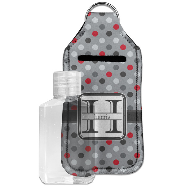 Custom Red & Gray Polka Dots Hand Sanitizer & Keychain Holder - Large (Personalized)