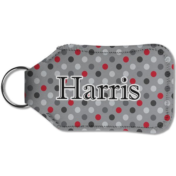 Red & Gray Polka Dots Sanitizer Holder Keychain - Small (Back)