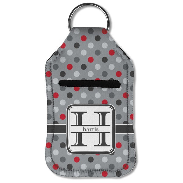 Red & Gray Polka Dots Sanitizer Holder Keychain - Small (Front Flat)