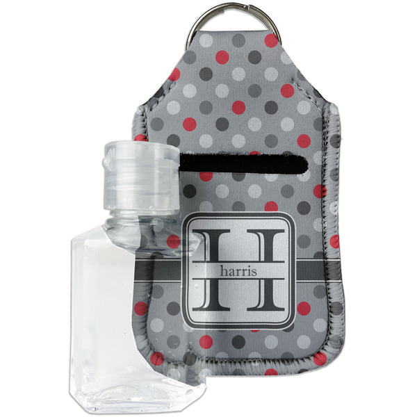 Custom Red & Gray Polka Dots Hand Sanitizer & Keychain Holder (Personalized)