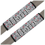 Red & Gray Polka Dots Seat Belt Covers (Set of 2) (Personalized)