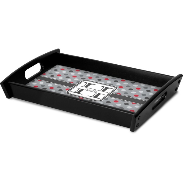 Red & Gray Polka Dots Serving Tray Black - Corner