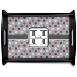 Red & Gray Polka Dots Black Wooden Tray - Large (Personalized)