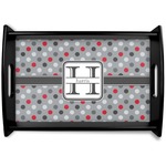 Red & Gray Polka Dots Black Wooden Tray - Small (Personalized)