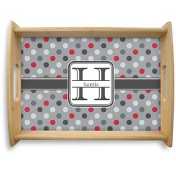 Red & Gray Polka Dots Natural Wooden Tray - Large (Personalized)