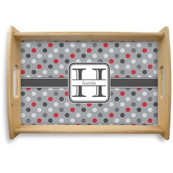 Red & Gray Polka Dots Natural Wooden Tray - Small (Personalized)