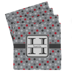 Red & Gray Polka Dots Absorbent Stone Coasters - Set of 4 (Personalized)