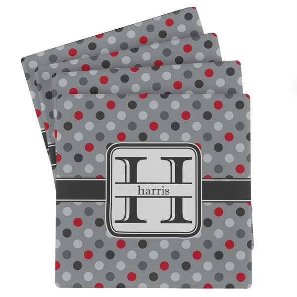 Custom Red & Gray Polka Dots Absorbent Stone Coasters - Set of 4 (Personalized)
