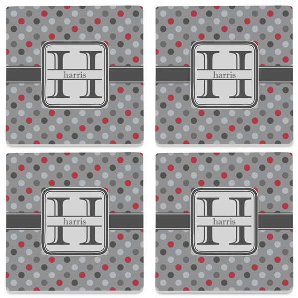 Red & Gray Polka Dots Set of 4 Sandstone Coasters - See All 4 View