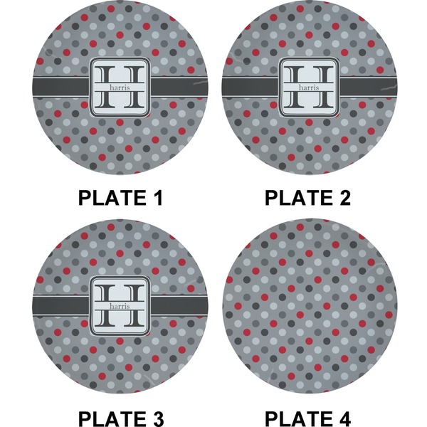 Red & Gray Polka Dots Set of Appetizer / Dessert Plates (Approval)