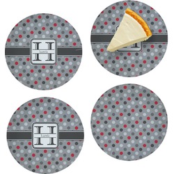 Red & Gray Polka Dots Set of 4 Glass Appetizer / Dessert Plate 8" (Personalized)